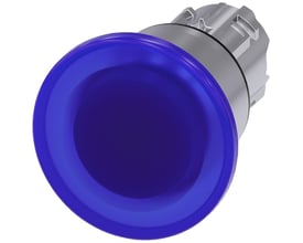 Siemens SIRIUS ACT oplyst paddehattrykknap i blå højglans metal med en diameter på 22mm og 40mm trykflade.