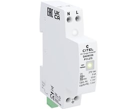 CITEL DACN15S-P11-275 transientbeskyttelse type 2+3 med grøn jordtilslutning og statusindikatorlys.