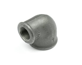 Unico sort 90-graders vinkelrør med muffe-til-muffe tilslutning i 1'' og 3/4'' gevindstørrelse.