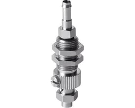 Festo holder til vakuumsuger ESH-HC-1-PK i metal, med vakuumtilslutning og højdekompensator fastgjort med sekskantmøtrikker.