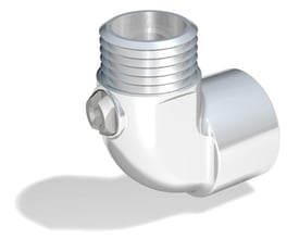 Forkromet vinkeltilkobling i messing med 1/2" muffe og 1/2" nippel uden håndtag, velegnet til vand og varme.