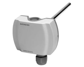 Siemens QAE2164.010 temperaturføler til indstik med 0-10V signal, 0.1m lang sølvfarvet probe og gråt plasthus.