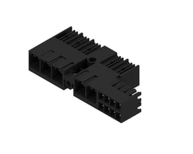 Sort Weidmüller-hybridstik til printplade med 5 poler, 7,62 mm deling og 90° albueform.