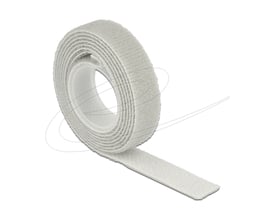 DeLock grå burrebåndstape på rulle med en løs ende, 1 meter lang og 13 mm bred.