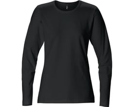 Kansas langærmet T-shirt til damer i sort, størrelse L, fremstillet af 95% bomuld og 5% elastan med en rund halsudskæring.