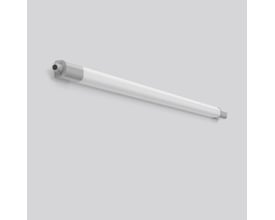 RZB Planox eco-armatur i lang, slank form, set skråt fra siden, med 32/47 W og 4700–6800 lumen.