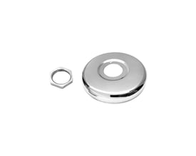Rustfri roset i AISI 304 med en møtrik til 1/2" rør og koblingsdåser i gips, diameter 76 mm.