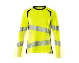 Mascot Hi-Vis langærmet T-shirt til damer i gul og sort, str. XL, med skrå reflekser og rund halsudskæring.