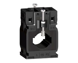 Schneider Electric strømtrafo CT 400/5A med 27mm åbning, vist med skrueterminaler og mærkning S2 L, S1 k samt CE og P2.