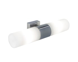 Nordlux Tangens væglampe i metal med et kromdetalje, vist isoleret mod en hvid baggrund.