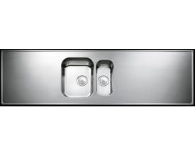 Intra Juvel Atlantic G20-P stålbord på 200x60 cm med en stor og en lille vask i rustfrit stål.