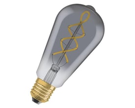 Detaljeret billede af Osram Ledvance 1906 Edison Smoke Spiral Filament LED-pære i røgfarvet glas med retro spiral glødetråd og E27 sokkel.