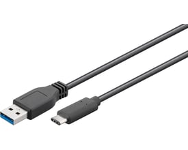 MicroConnect Gen1 USB-C til USB-A-kabel på 3 meter, vist skråt med sort kabel og begge stik synlige.