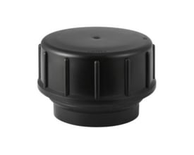 Geberit PE-HD slutmuffe i sort plast med en diameter på 56 mm, komplet med UV-bestandig PP-hætte og EPDM-tætning.