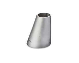 Excentrisk reduktion i rustfrit stål til svejsning med dimensioner 139,7 x 88,9 mm og tykkelse 2,0 mm.