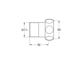 Teknisk tegning af Grohe afgangsforskruning, viser dimensioner G2 og G1 1/2 samt længde 62 mm.