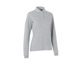 ID Identity poloshirt til damer i grå melange, størrelse XL. Tidløs pique kvalitet med stretch og lange ærmer.