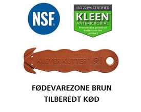 Klever NSF kniv i brun til fødevarezoner med skjult klinge og KLEEN™ Antimikrobiel. NSF og ISO 22196 certificeringer.