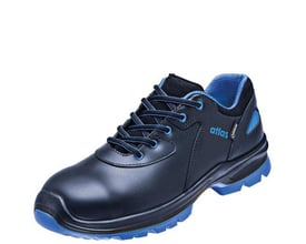 Atlas sikkerhedssko GTX 563 XP 2.0 i str. 49, fremstillet af sort okseskind med blå detaljer og GORE-TEX mærke.