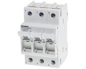 Siemens 3-polet sikringsafbryder 5SG7 D01/16A til 400V AC, med nummererede tilslutninger 1-6 for nem installation.