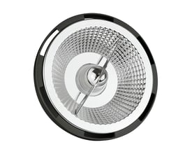 SpectrumLED GU10 LED-spot i AR111-format med 10 W og sort hus, set forfra med sølvfarvet reflektor.