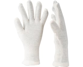 To hvide OX-ON Knitted Comfort 13304 inderhandsker i størrelse 10, lavet af 100% bomuld, vist fra forskellige vinkler.