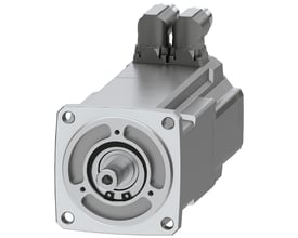 Siemens SIMOTICS S-1FK2 HD servomotor med holdbremse og IP64, viser motoraksel og tilslutningsstik i grå metalkabinet.