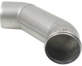 Blücher EuroPipe lang bøjning i rustfrit stål med 87,5° vinkel og Ø160 mm åbning, set skråt forfra.