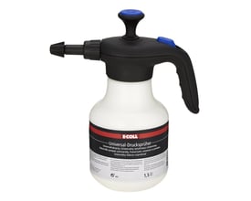 E-Coll universal tryksprøjte på 1,5 liter i hvid plast med sort pumpehåndtag og justerbar dyse.