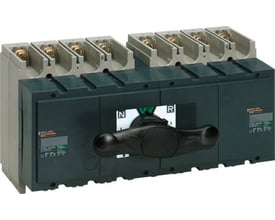 Schneider Electric INS250 4-polet omkobler med 200A og sort håndtag, der viser N og R positioner.