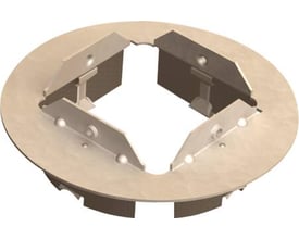 Legrand afslutningsskinne EZP 133K, en cirkulær metalstruktur med fire klap-lignende metaldele i midten.