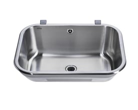 Nærbillede af Intra Juvel vaskekar VK60, viser tydeligt mærket 'intra', den integrerede kugleventil og bundventil.