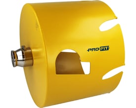 Gul Pro-Fit Multi Purpose HM-hulsav på 232 mm med metaladapter, set skråt fra siden.