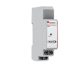 Hvidt B.E.G. DALI-relæ RM1-SYS-REG DALI-2 med kompakt modulhus, statusindikator og synlige tilslutningsskruer.