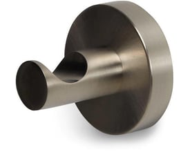 Elegant håndklædekrog i børstet nikkel med en rund sokkel og en buet krog, perfekt til badeværelset.