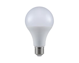 V-TAC 20W LED pære A80 med E27 fatning, viser pærens hvide plastikhus og metalgevind.