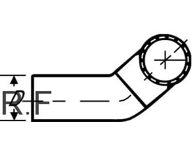Teknisk tegning af Geberit PEH vægklosetbøjning 90 grader til højre, med angivelse af dimensioner og tilslutningsdiameter.