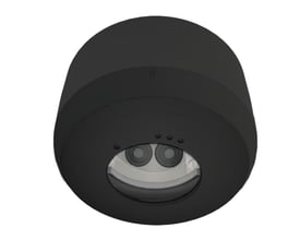Sort B.E.G. P-sokkel/underlag IP54 PD2N H set skråt forfra med rund form og to synlige runde elementer i midten.