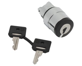 Schneider Electric ZB4BG410 nøglegreb med to nøgler, separat og klar til montering på hvid baggrund.