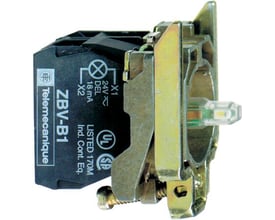 Schneider Electric Harmony Style 4 lampetrykskrop, hvid metal, 24V AC/DC, med 2NO kontakter og grøn LED.