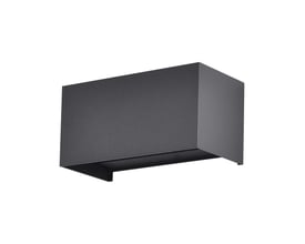 V-TAC væglampe i sort aluminium med et moderne, rektangulært design, vist isoleret på hvid baggrund.