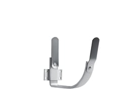 Galvaniseret konsoljern med zinkfjeder, 12" x 25/5 mm, 1/2-rund, vist fra siden med monteringsplade og justerbar klemme.