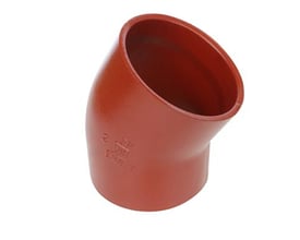 Preis & Co SML bøjning i rødbrun farve, 50mm diameter og 30 graders vinkel, med tydelig DIN-mærkning.