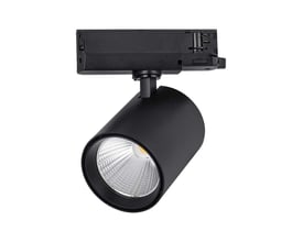 V-TAC Pro 35W skinnespot i sort aluminium med 4000K neutral hvidt lys og 3000lm, vist forfra med tændt LED.