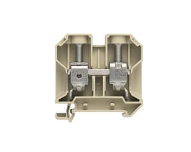 Weidmüller gennemgangsklemme SAK 35/35 PA med skruetilslutning til TS 35 DIN skinne, beige farve.