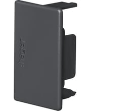 Hager endestykke til LF 30045 kabelføringskanal i grafitsort RAL 9011, med synlig Hager logo på en hvid baggrund.