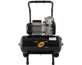 Tjep 25/240-2 kompressor med sort 25-liters beholder, motor og højt håndtag set forfra.