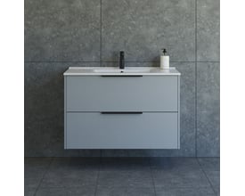 Dansani Mido møbelpakke med 101 cm vaskeskab i glat blå med to skuffer og sort armatur.