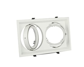 Hvid V-TAC AR111 fatning i aluminium med plads til to spotpærer, vist med et enkelt hvidt kantdesign.