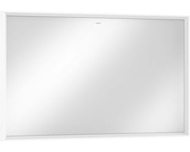 Rent Hansgrohe Xarita E spejl i aluminiumsramme med diskret logo, vist frontalt på hvid baggrund.